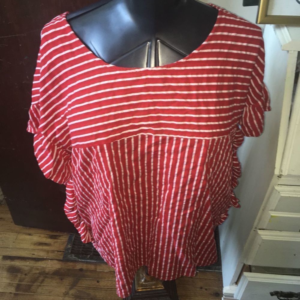 Eloquii Red and White Striped Blouse